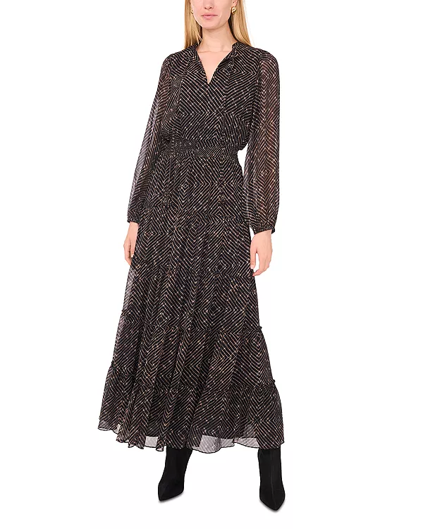 

Длинное платье с завязками на шее и ярусным кроем 1.State, черный