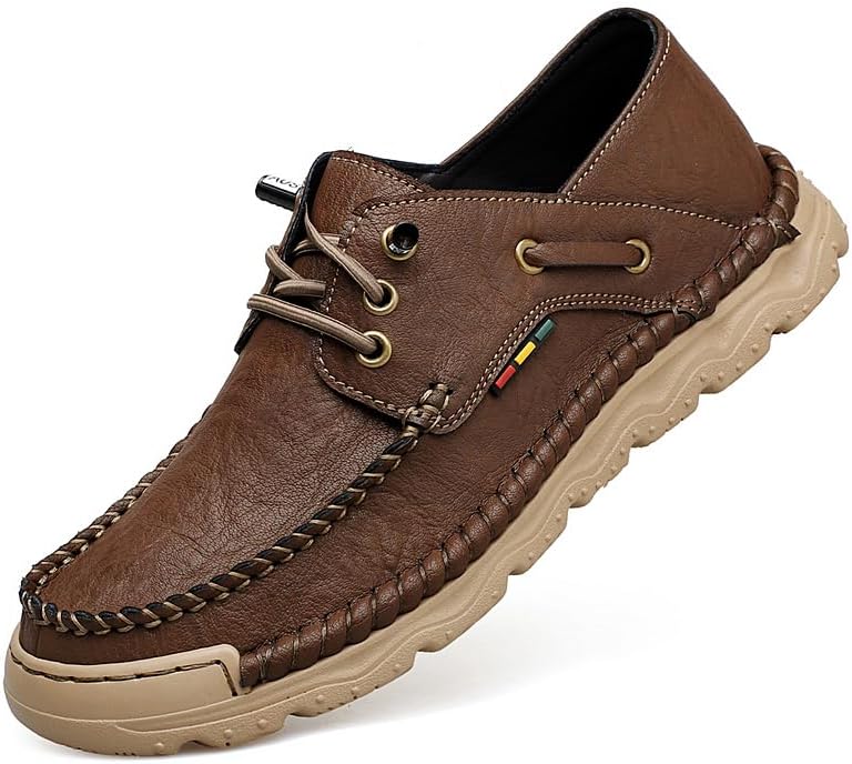 

Мужские кожаные лоферы Asifn с шнуровкой, модные повседневные туфли, противоскользящие обувь, легкие и удобные для ходьбы, коричневый