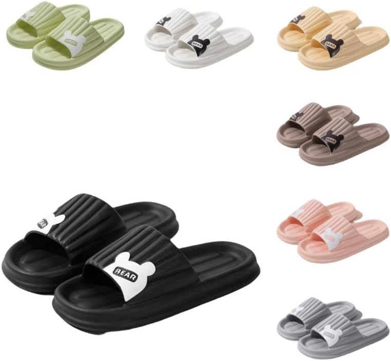

Милые тапочки с медведем для женщин и мужчин, комфортные облачные слайдеры для дома и улицы, креативный дизайн, толстая подошва, мягкий отскок Albiva, черный