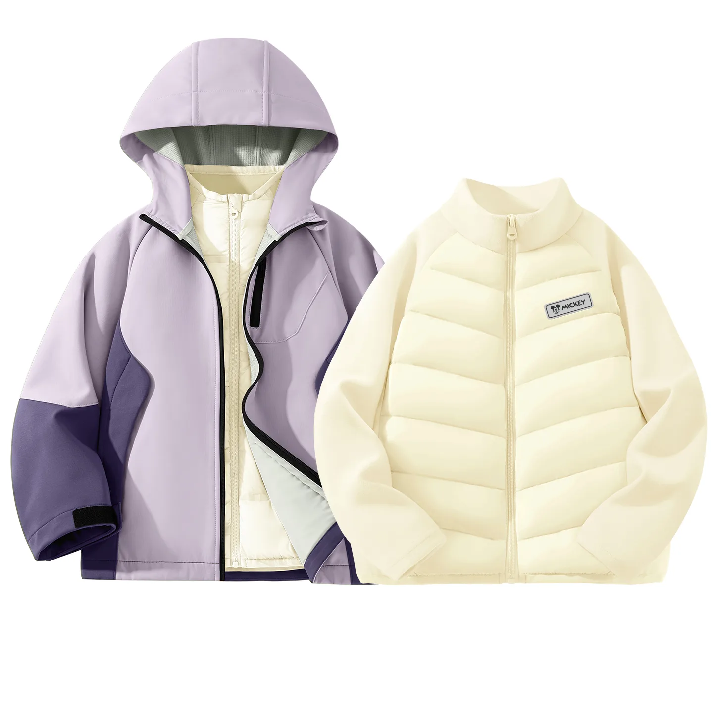 Детская флисовая толстовка с круглым вырезом Disney, [Thickened Thermal]Solid Color Purple+Di H Square Hook-and-Loop K Ecru