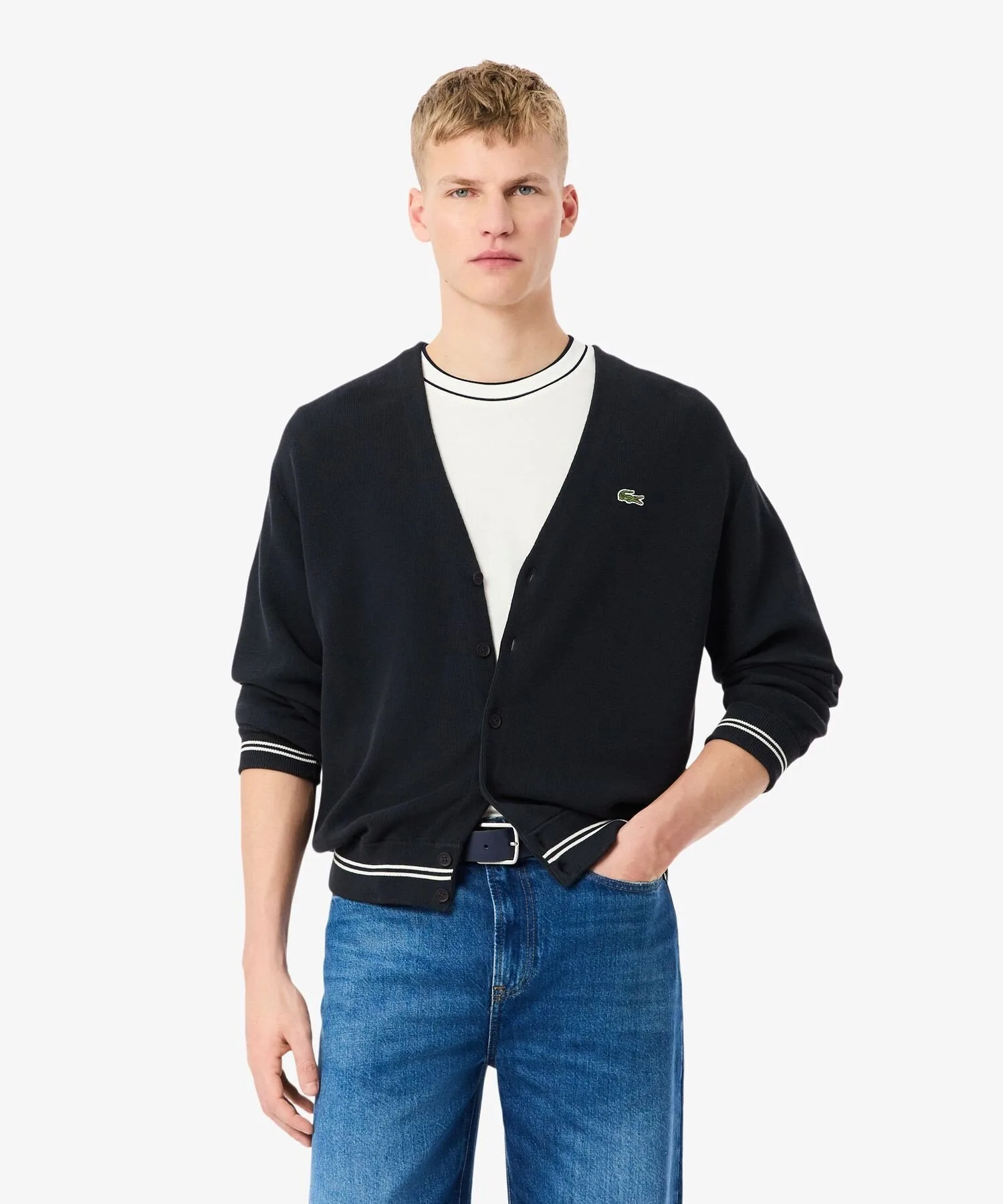 Кардиган из хлопка, связанный резинкой LACOSTE, Clear Black