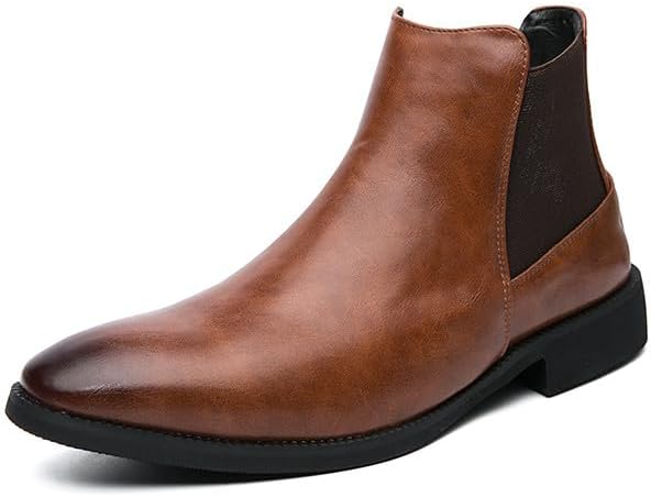 

Мужские ботинки челси Santimon, повседневные кожаные ботинки, удобные ботинки без шнурков, коричневый