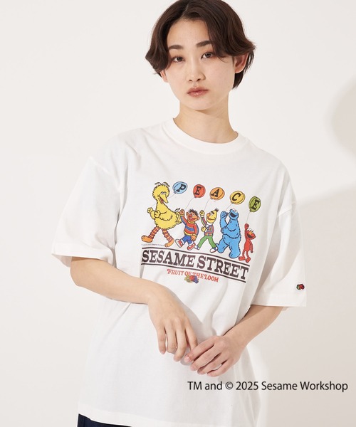 

Футболка унисекс с коротким рукавом, иллюстрированный принт с персонажем Sesame Street FRUIT OF THE LOOM, белый