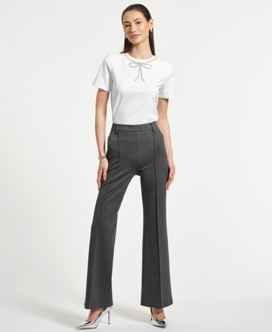 

Женские брюки-клеш средней посадки из ткани понте Isaac Mizrahi, Charcoal Grey