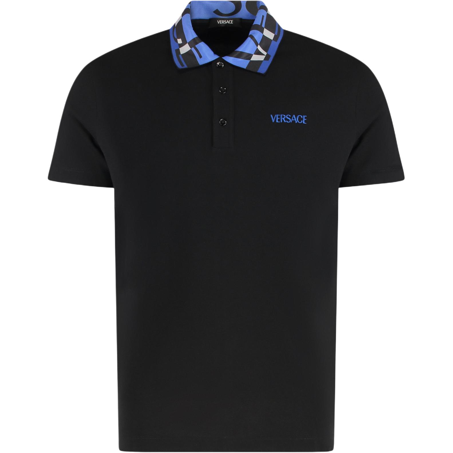 

Поло с логотипом и узорчатым воротником VERSACE, черный