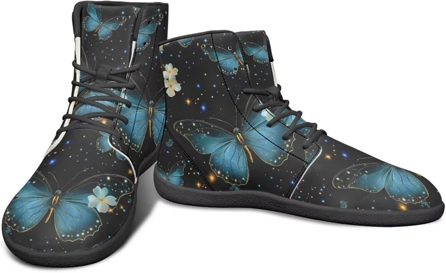 

Высокие кеды с узором бабочек, обувь типа босоножек с нулевым перепадом, широкие для мужчин - кроссовки с резиновой подошвой Watdotory, синий