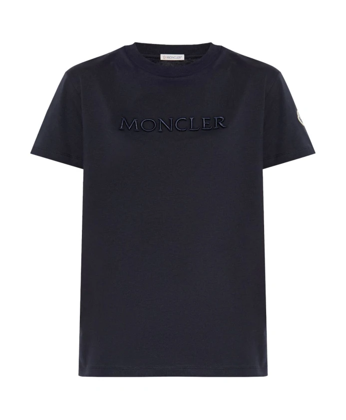 

Футболка темно-синего цвета с нашивкой с логотипом. Moncler, синий