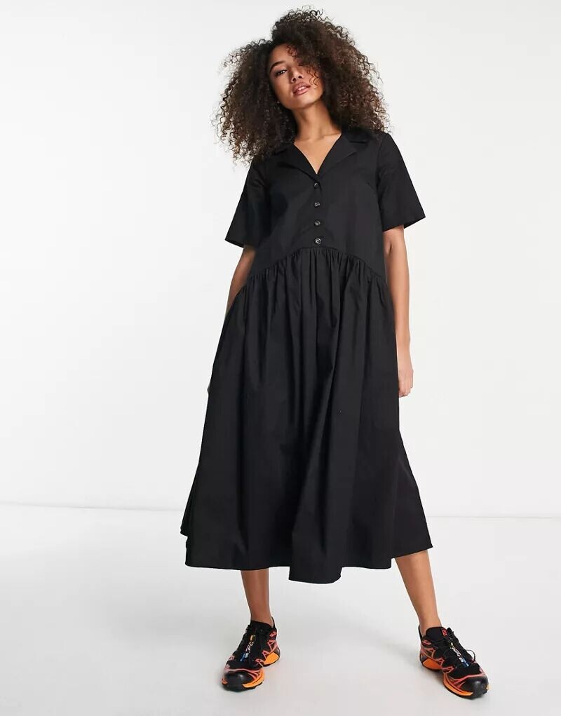 

Черное платье миди с пуговицами и лацканами ASOS