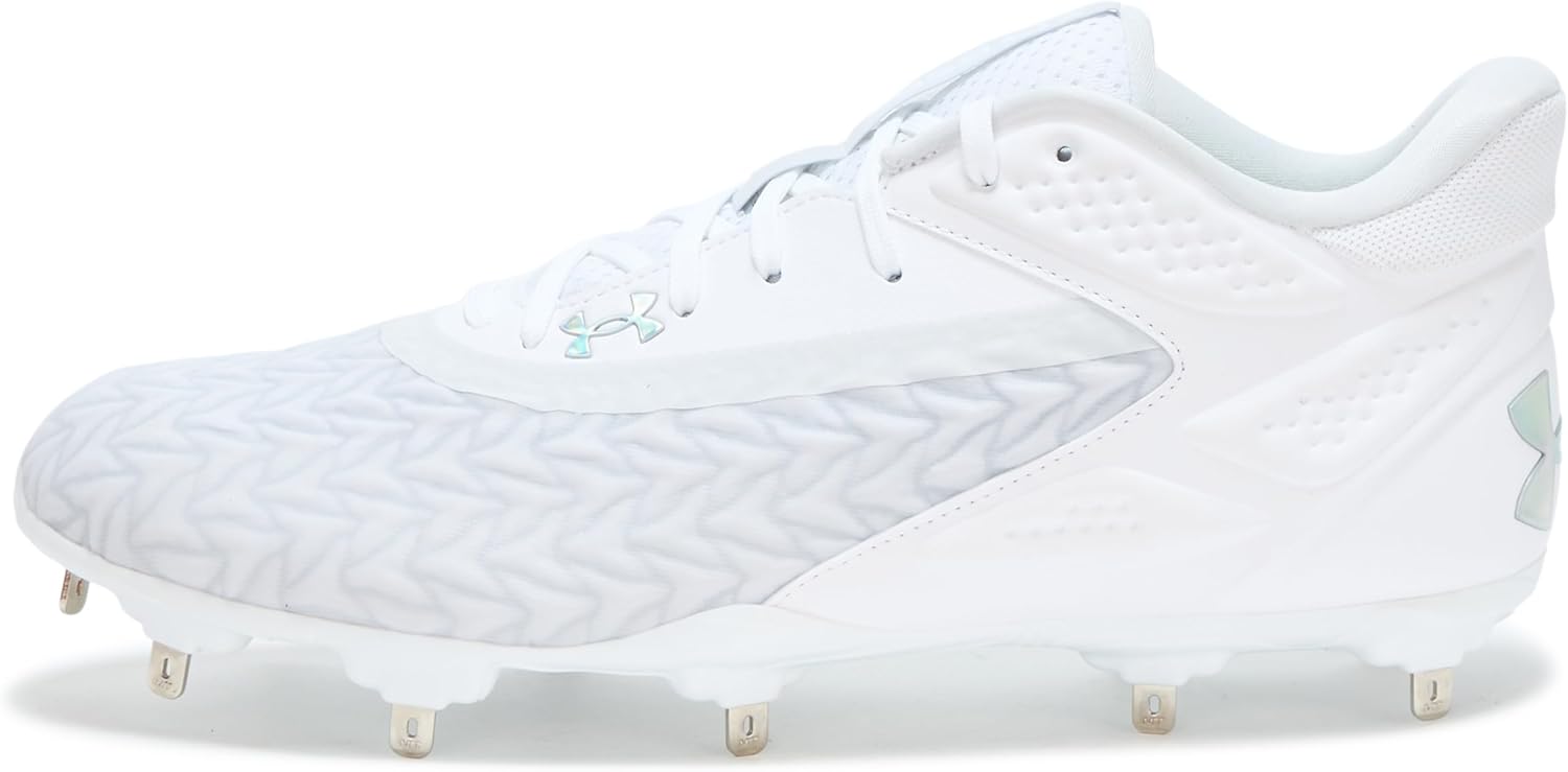 Кроссовки бейсбольные бутсы Under Armour Men's Yard Metal 3.0, (100) White/White/Metallic Silver — фото 2