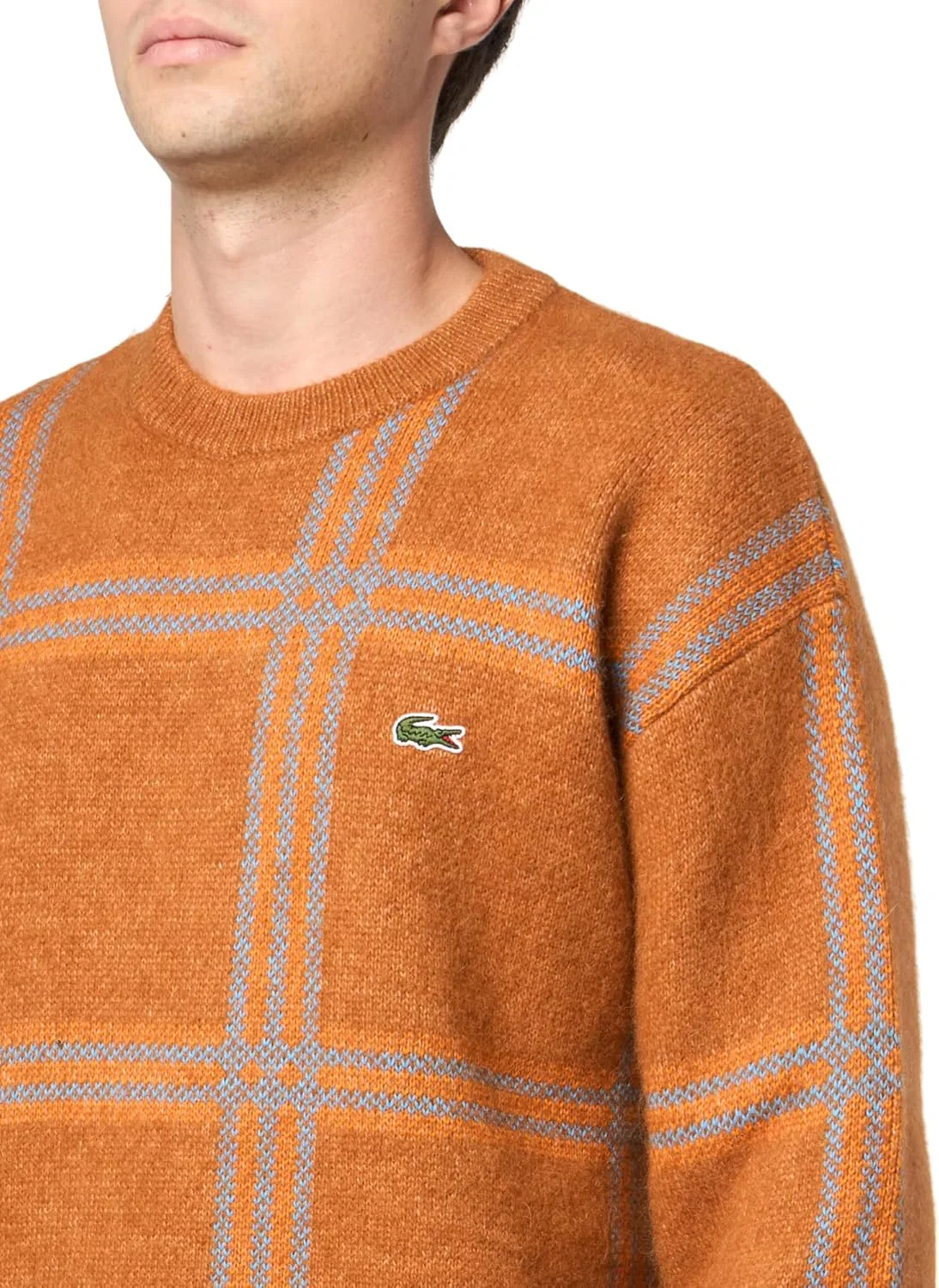 Мужской свитер Lacoste унисекс, свободного кроя, с клетчатым узором, из смесовой шерсти — фото 3