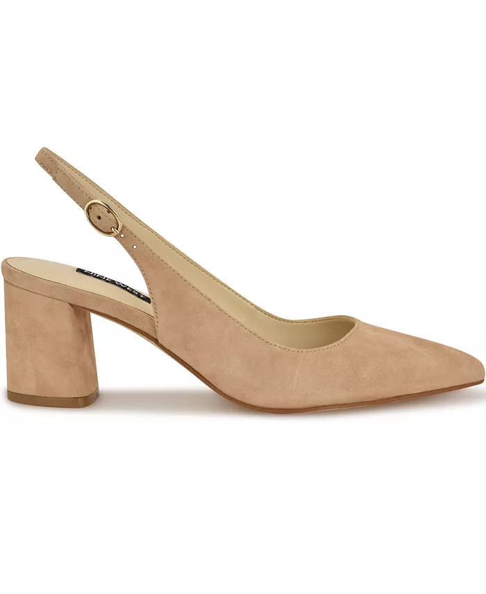 Женские туфли-лодочки Kamsee на устойчивом каблуке с открытой пяткой Nine West, коричневый/бежевый — фото 2