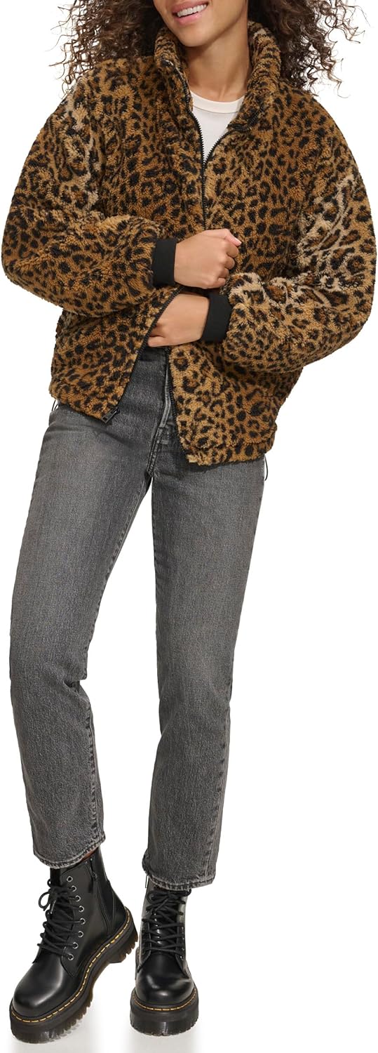 Женская куртка Levi's на молнии из шерпы (стандартные и большие размеры), Leopard — фото 2