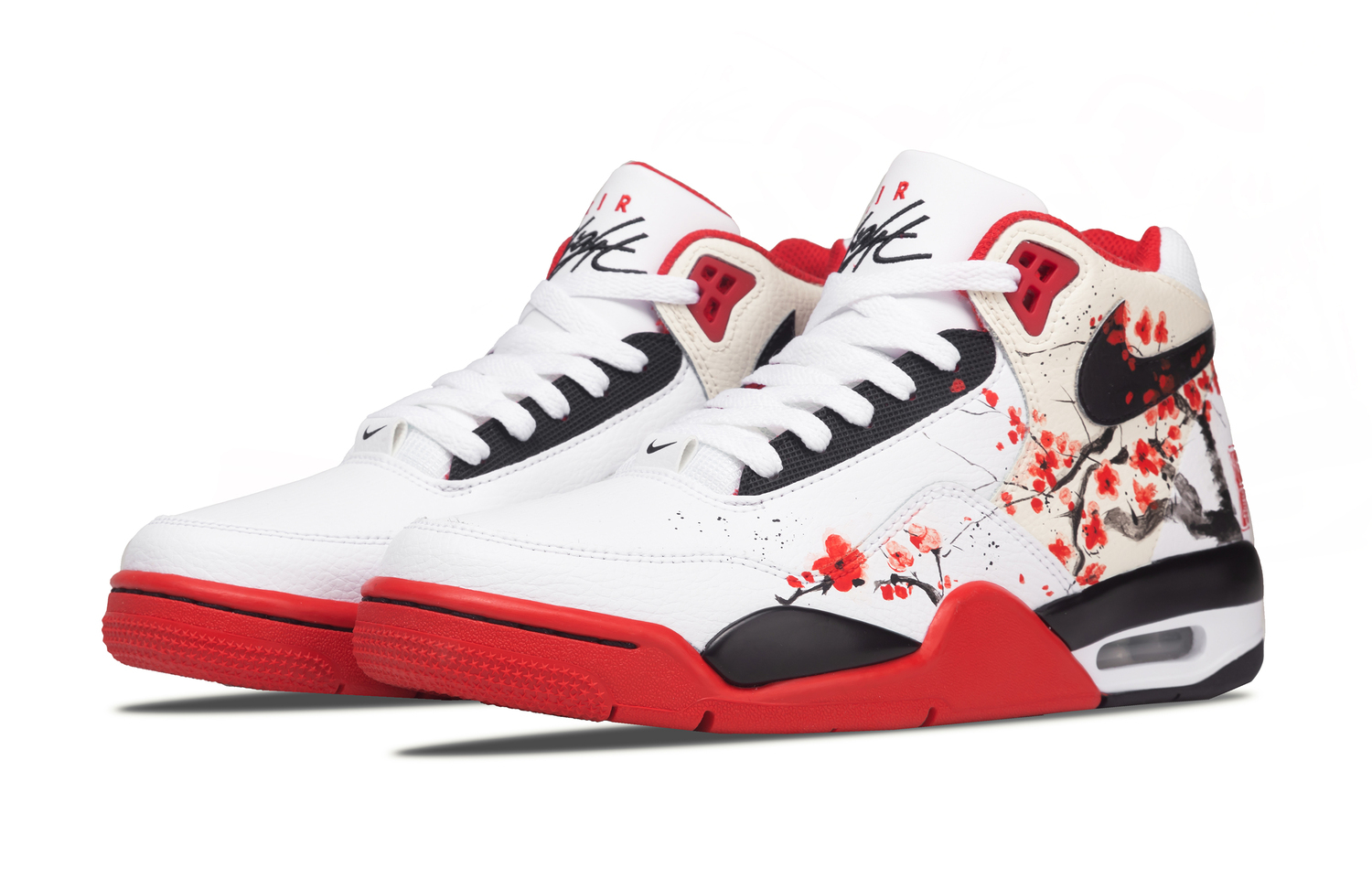 Nike Кроссовки для баскетбола Unisex Mid top Vintage с амортизацией Flight Legacy, устойчивые к истиранию, цвет Red White Black — фото 4