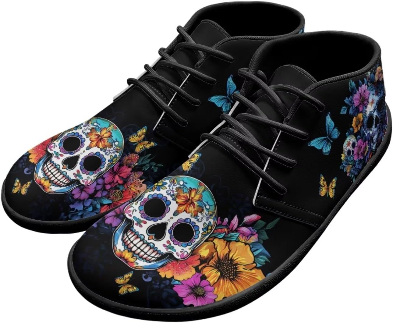 

Мужские кроссовки Men's Skull Barefoot с голой пяткой, с широким носком, для ходьбы, минималистичные кроссовки-тренеры с подошвой без подъема Pointodoor, Skull Butterfly Flower
