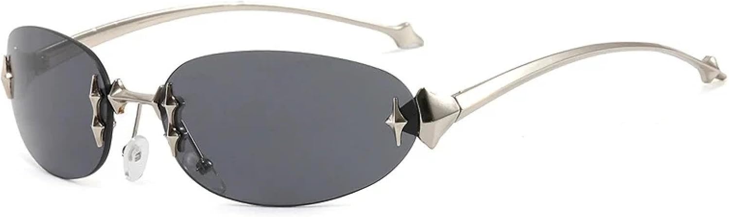 

Роскошные овальные солнцезащитные очки для активного отдыха для мужчин и женщин, модные безободковые винтажные очки с защитой от УФ-излучения UV400, для вождения, путешествий и вечеринок TKKTLLT, Silver Gray