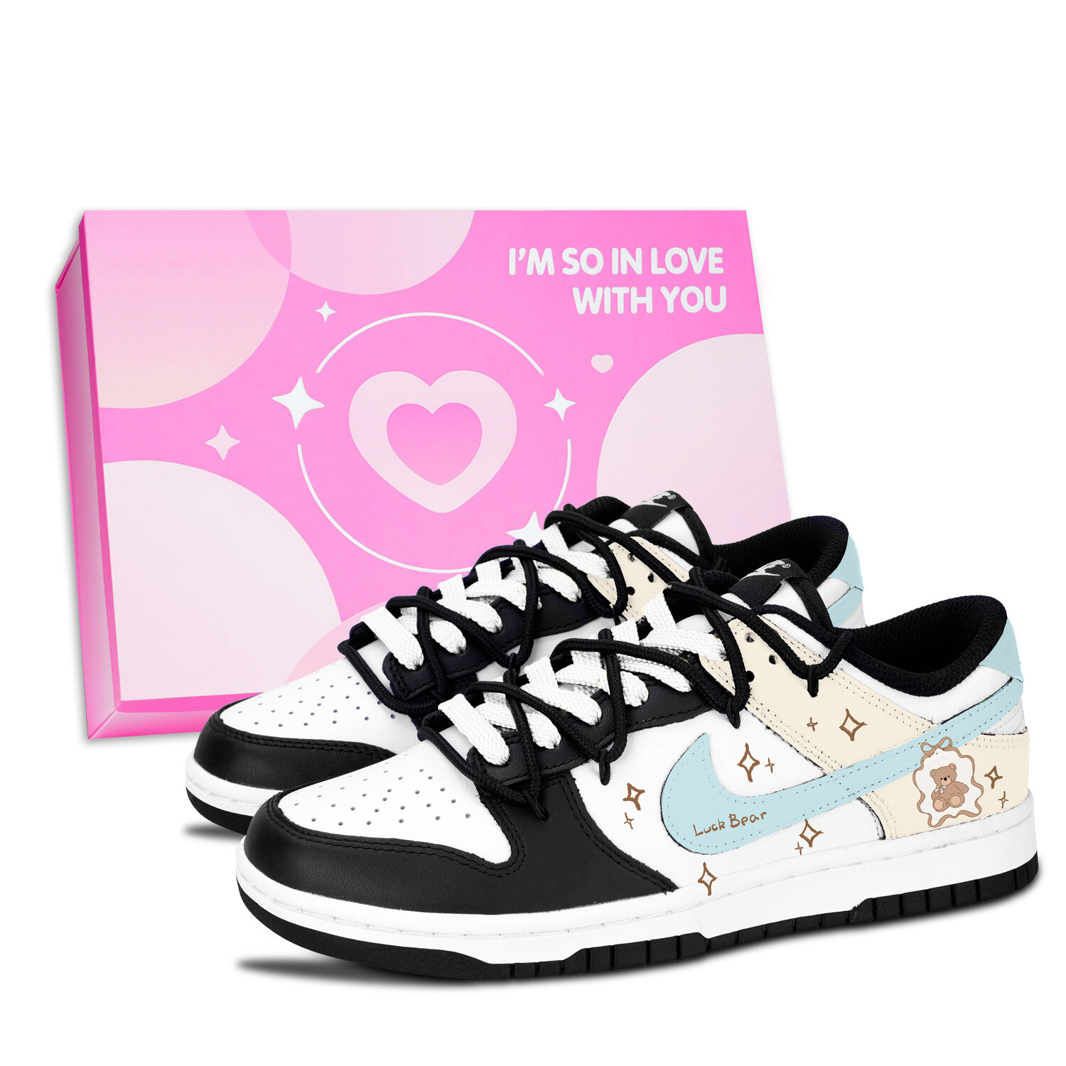 

Nike Dunk Black White, Lucky Bear устойчивые к истиранию низкие кеды для скейтбординга унисекс бежевый синий