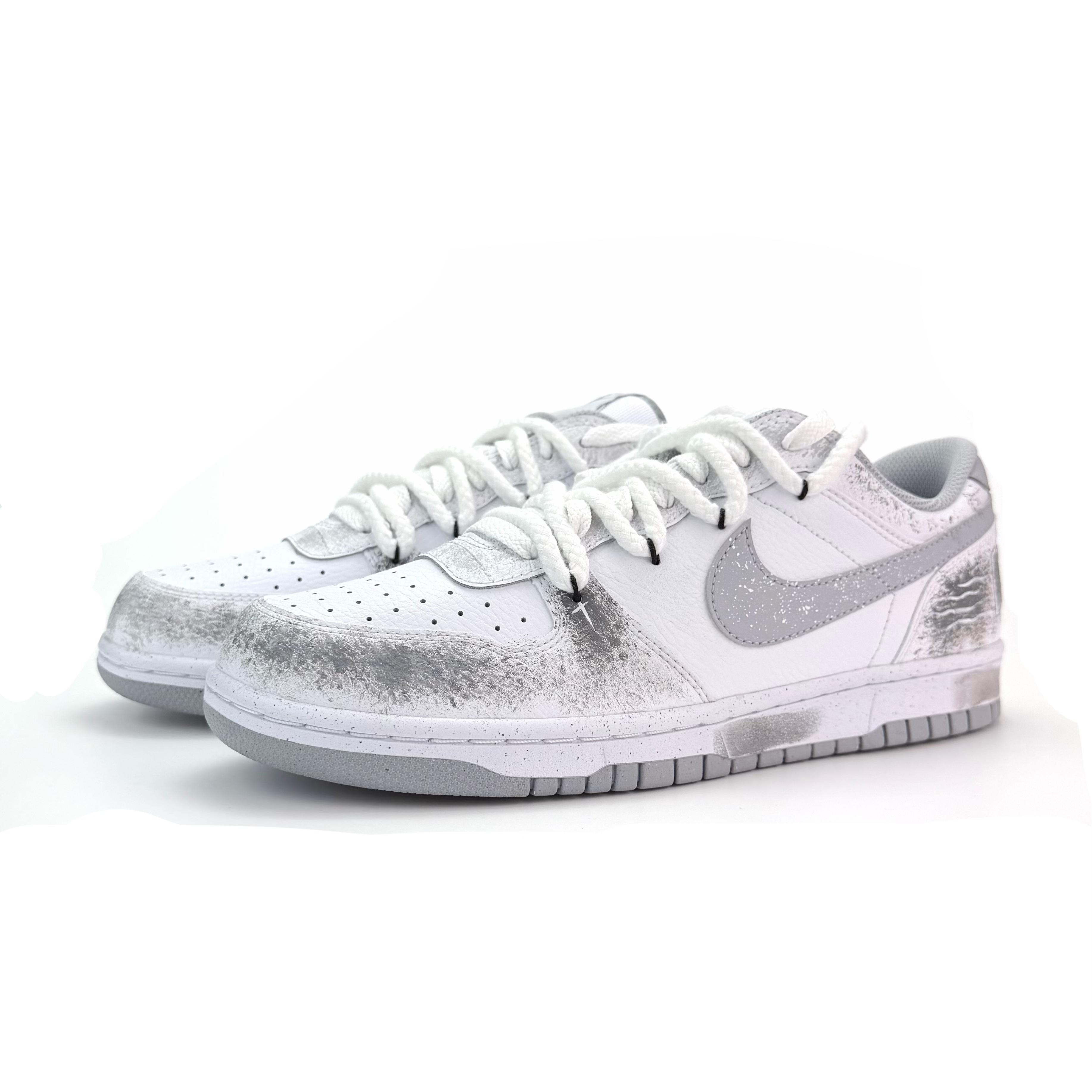 Nike Кроссовки Big LOW Leather Abrasion Resistant Breathable Slip Resistant Low top Skateboard мужские серо-белые — фото 4