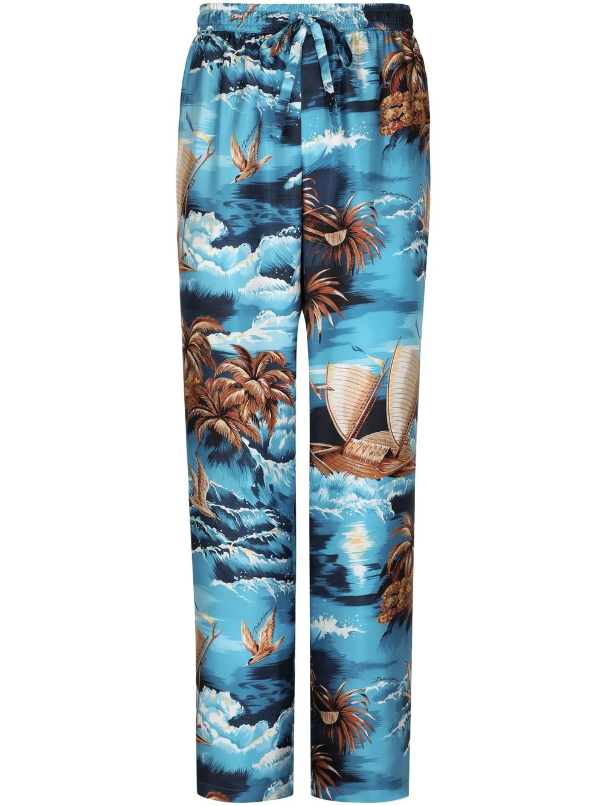 

Шелковые брюки с графичным принтом Dolce & Gabbana, синий