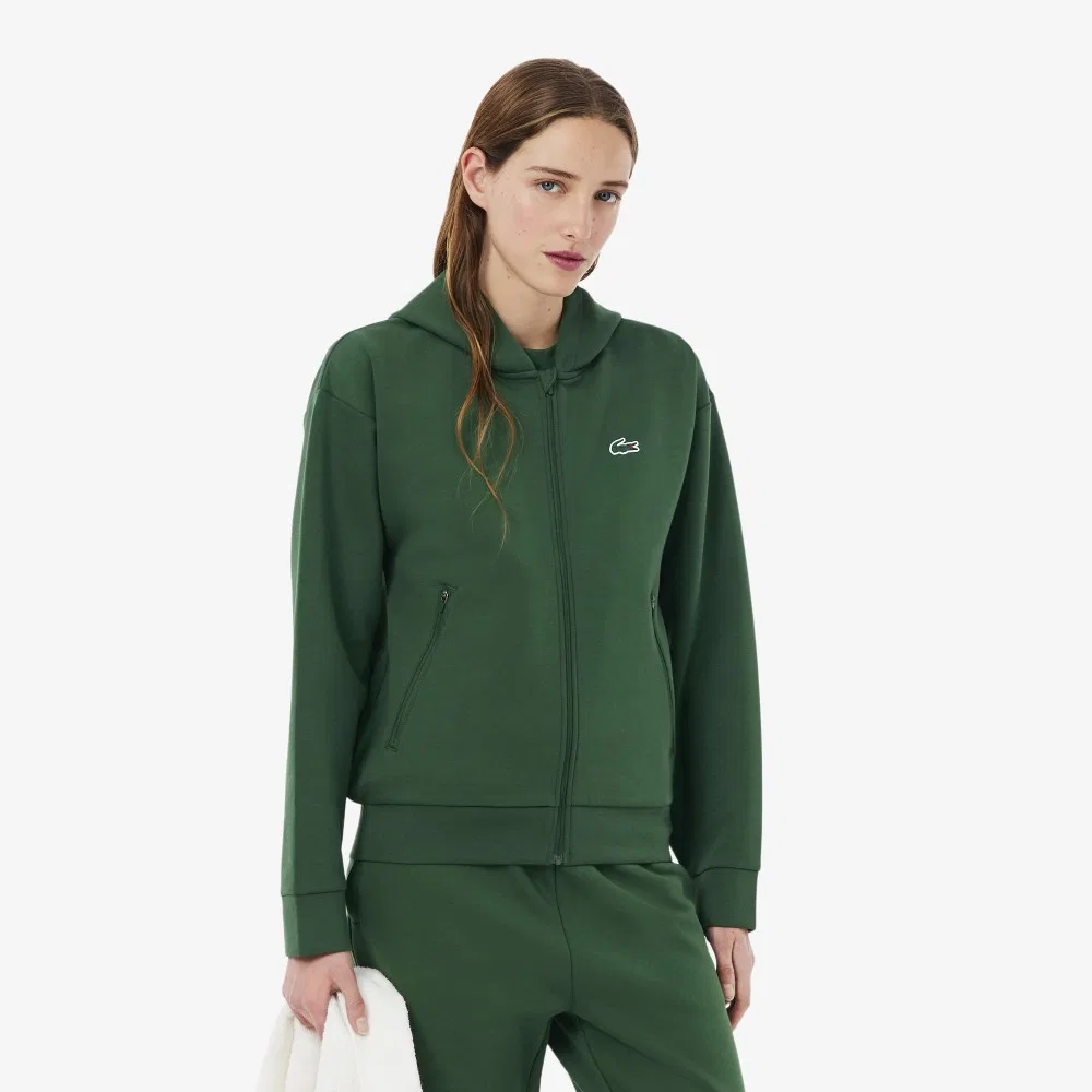 Худи Lacoste спортивная женская на молнии, джерси, зеленая — фото 2