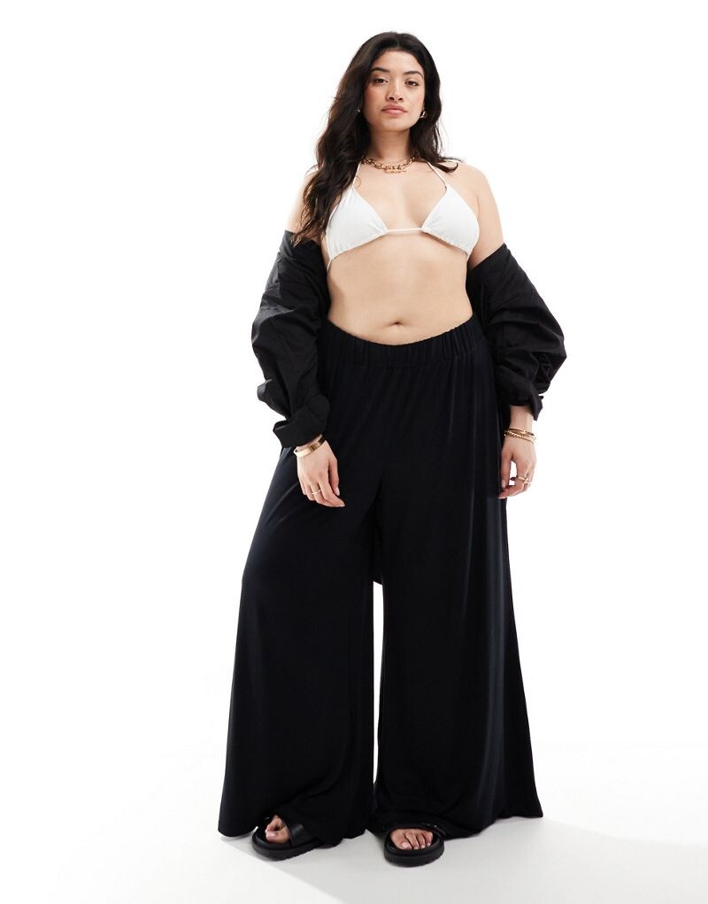 

Черные пляжные брюки-палаццо из джерси ASOS DESIGN Curve