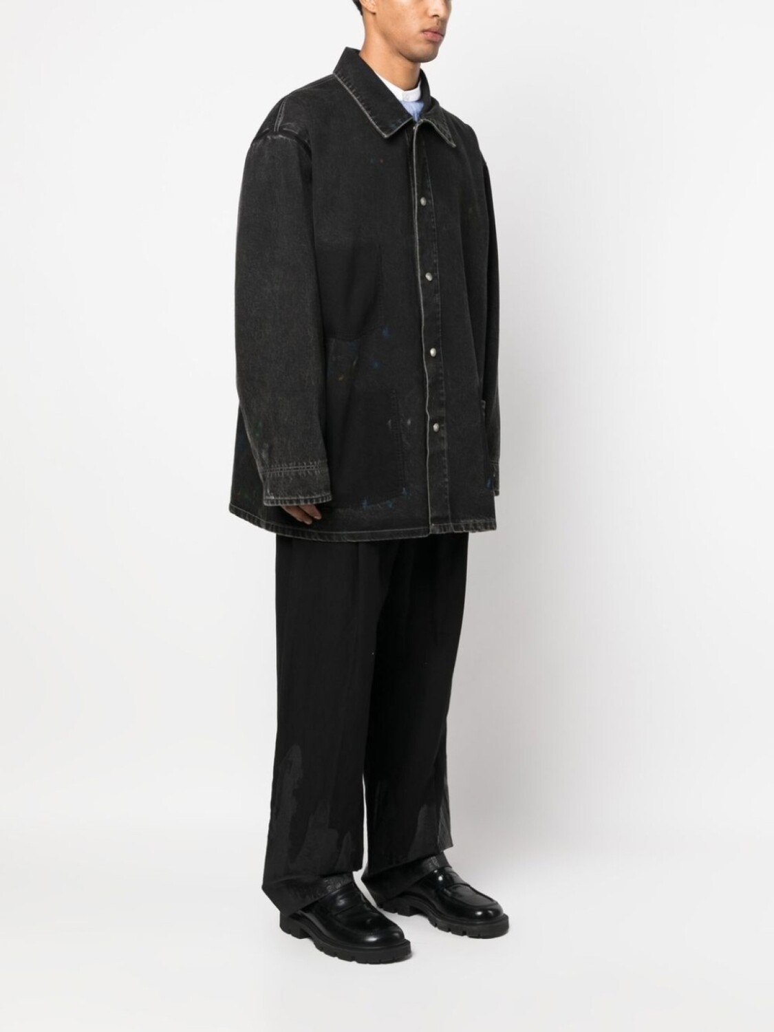 Maison Margiela однобортное пальто из денима, черный — фото 3