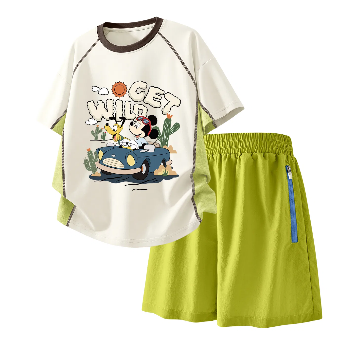 Детский спортивный костюм Casual Sportswear 2 Piece Set Disney, Diqiu Camp White+Solid Color Camellia Green