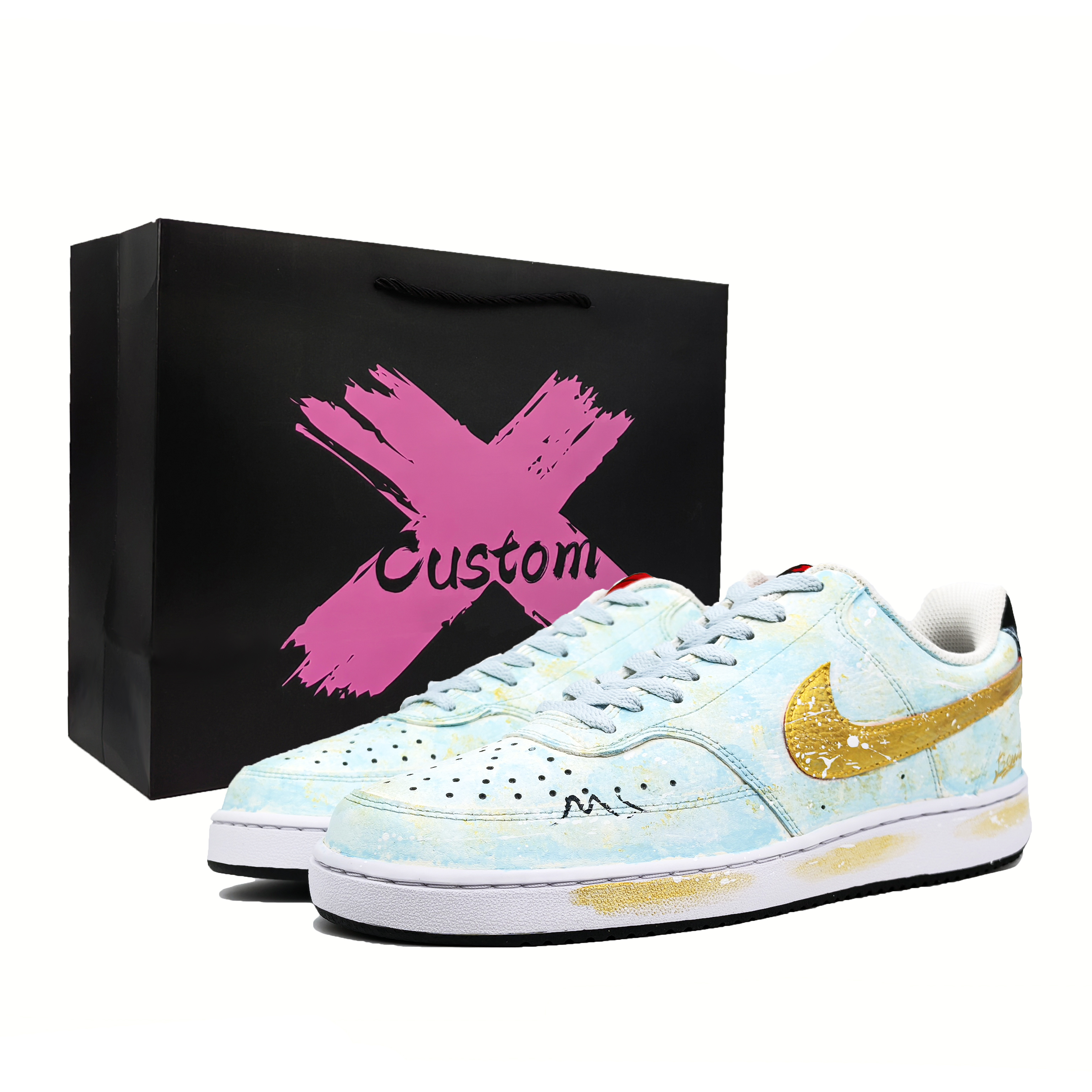 

Nike Кроссовки Court Vision 1 для скейтбординга, износостойкие, низкие, мужские, сине-золотые