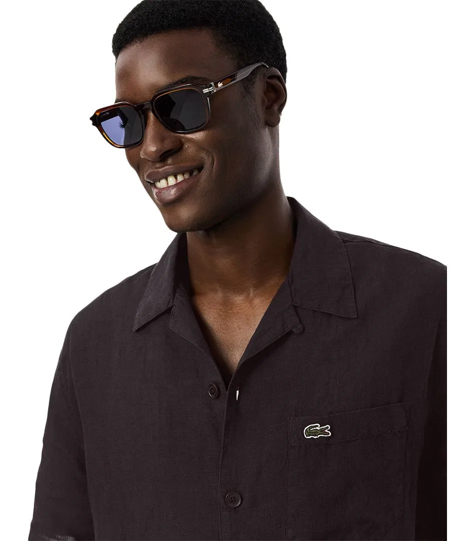 Мужская рубашка с коротким рукавом и гавайским воротником Lacoste, Brown — фото 3