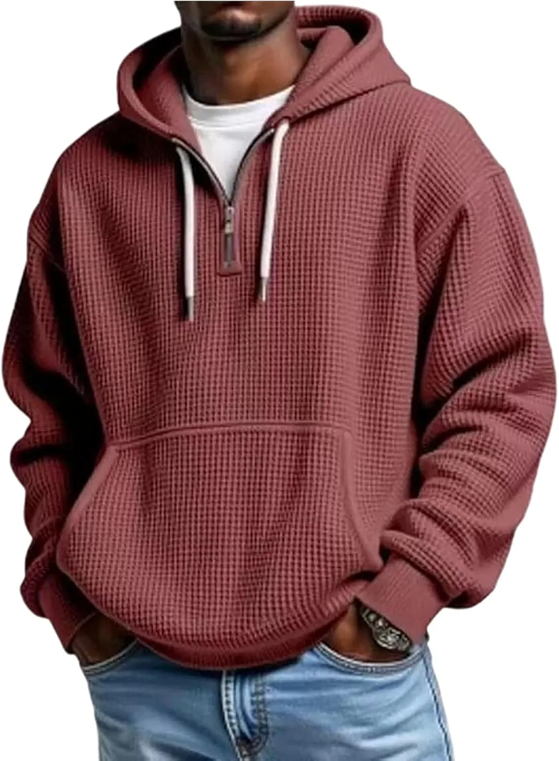 Худи мужское на молнии, свободный крой, Generic, Wine Red