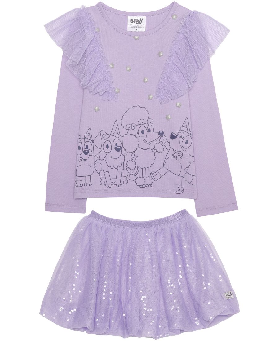 

Комплект из двух предметов: топ с длинными рукавами и юбка для девочек (размеры 2T-6X) Bluey, Purple
