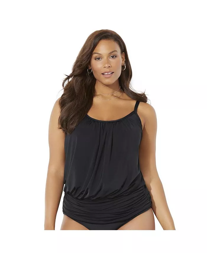 

Женский легкий топ-танкини с круглым вырезом и кокеткой Swimsuits for All, черный