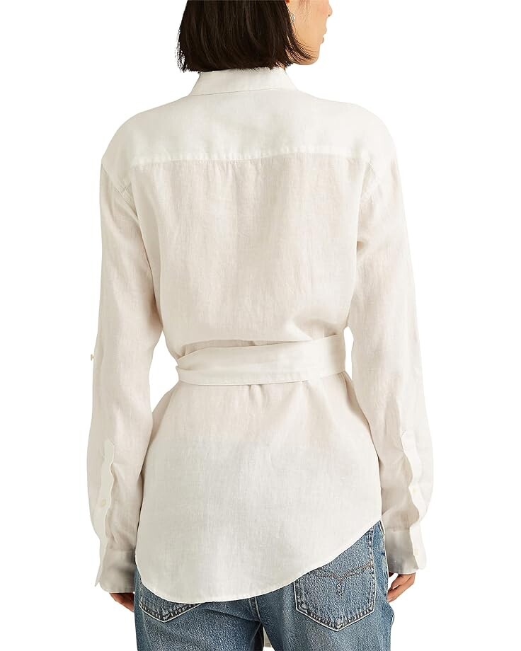 

Рубашка LAUREN Ralph Lauren Belted Linen Shirt, белый
