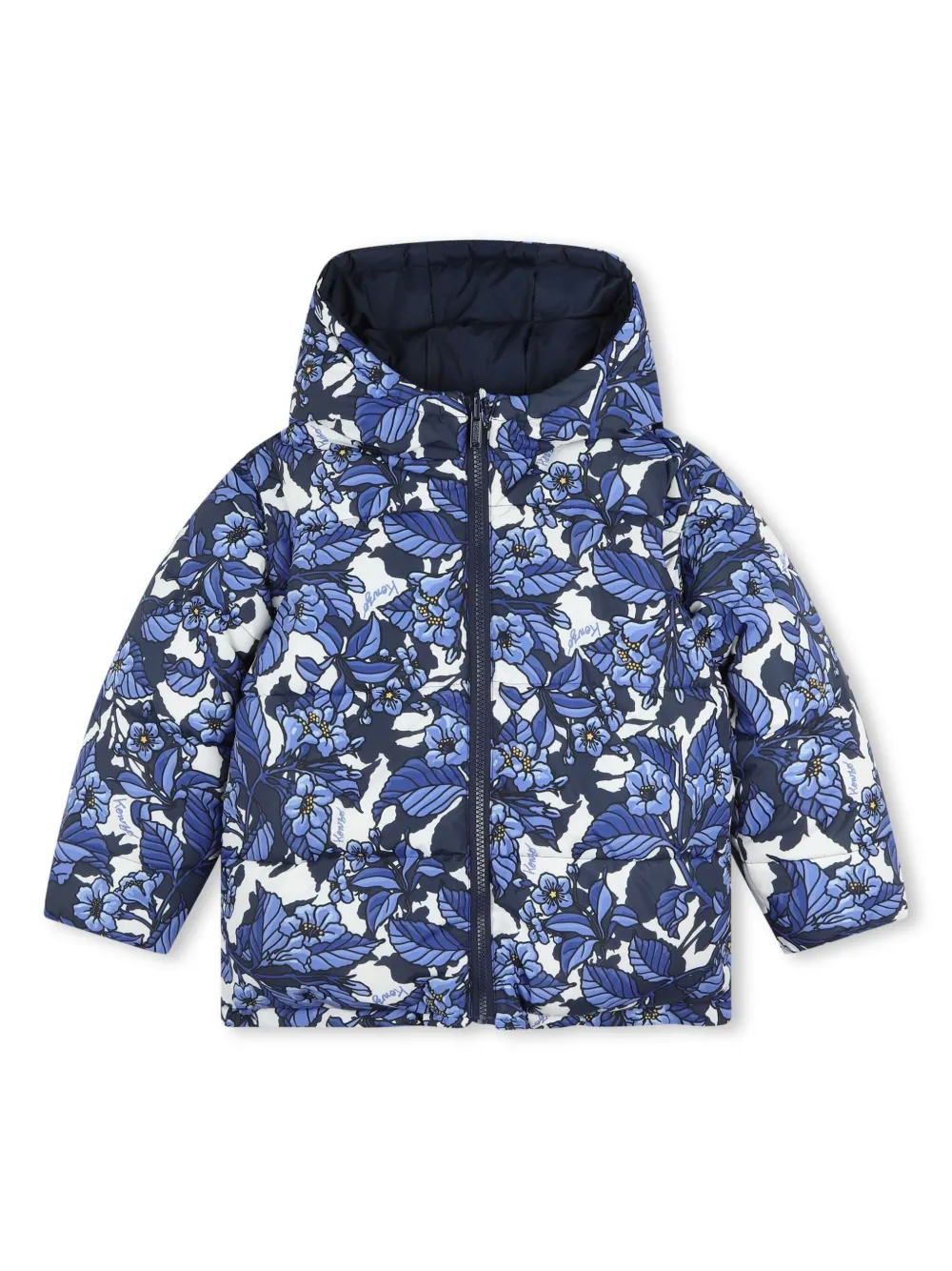 

Пуховик с цветочным принтом Kenzo Kids, синий
