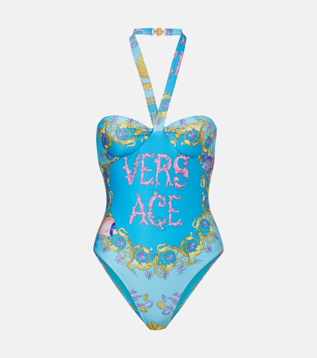 

Принтованный купальник на запах Versace, Azur+Multicolor