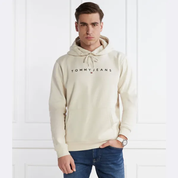 Толстовка с линейным логотипом, расширенная толстовка обычного кроя Tommy Hilfiger, бежевый — фото 2