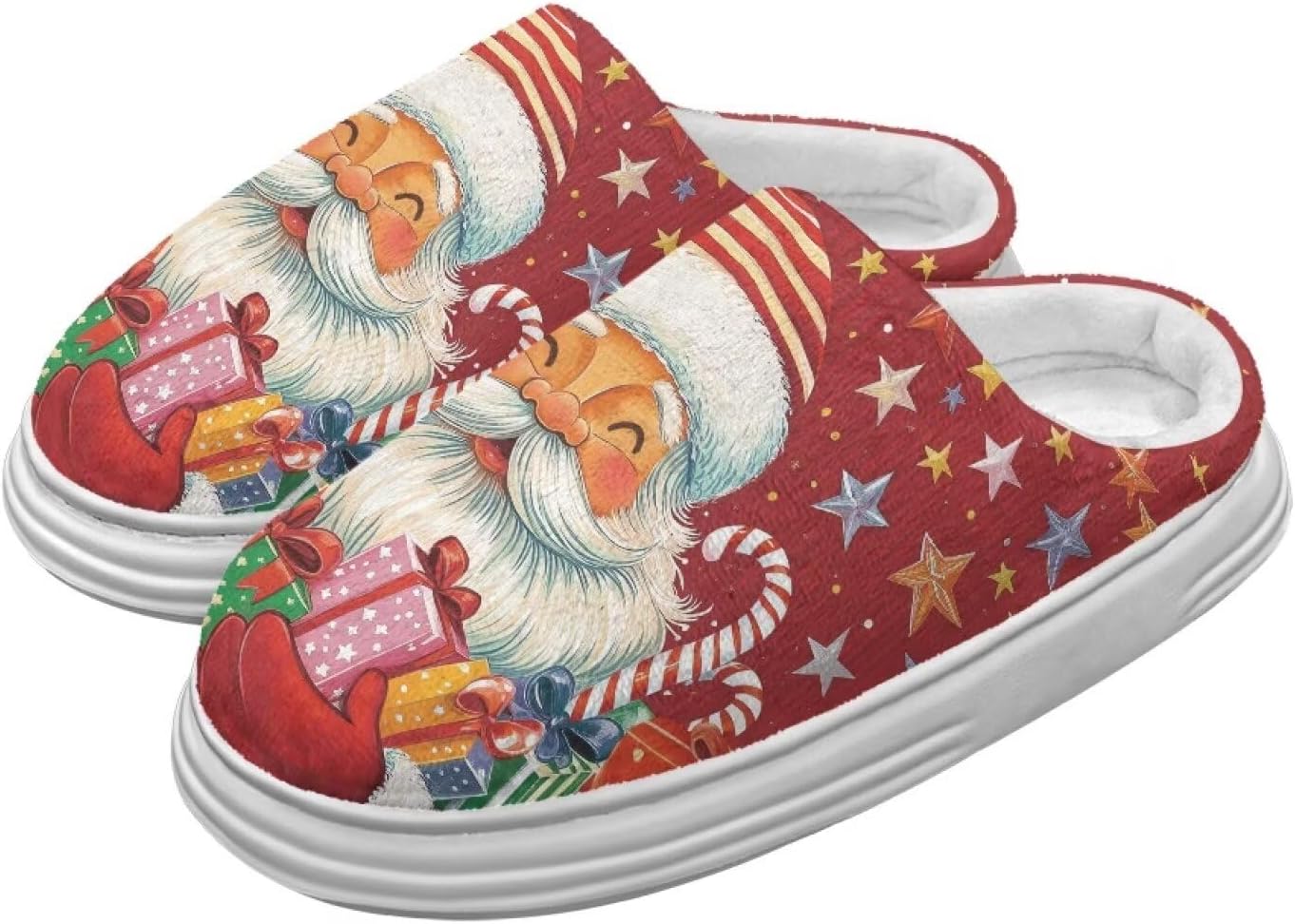 

Тапочки для женщин и мужчин, зимние шлепанцы, мягкие плюшевые пушистые домашние тапочки для улицы и дома Hechitok, Christmas Santa Stick
