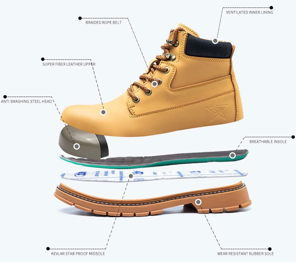 Рабочие ботинки lmprock Unisex Industrial Steel Toe Anti Ppoint, Water Resistant Safety Sheos Constructon Anti Slip Sparks Indestructible Work Boots, желтый — фото 2
