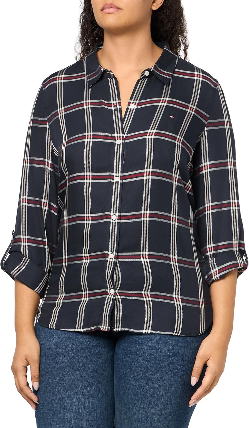 

Женская спортивная рубашка Tommy Hilfiger с длинным рукавом и застежкой-молнией на пуговицы, Deep Sky Captain Multi