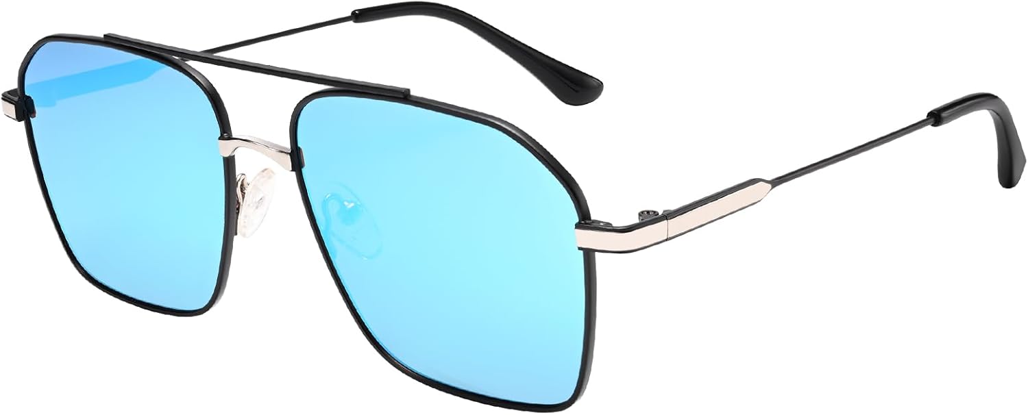 

Солнцезащитные очки Dollger Retro Oversized Square для женщин и мужчин, классические очки-авиаторы с двойной перемычкой и металлической оправой, модель 2025 года, Matte Black Frame Ice Blue Lens