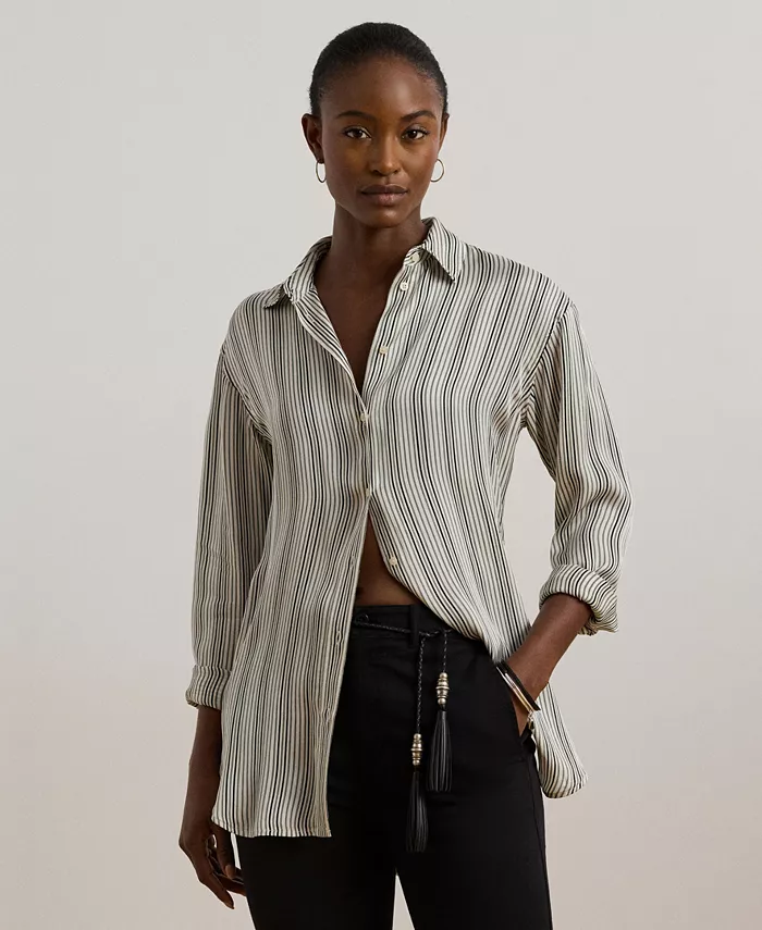 

Женская атласная рубашка свободного кроя в полоску, P/XS-XXL Lauren Ralph Lauren, белый