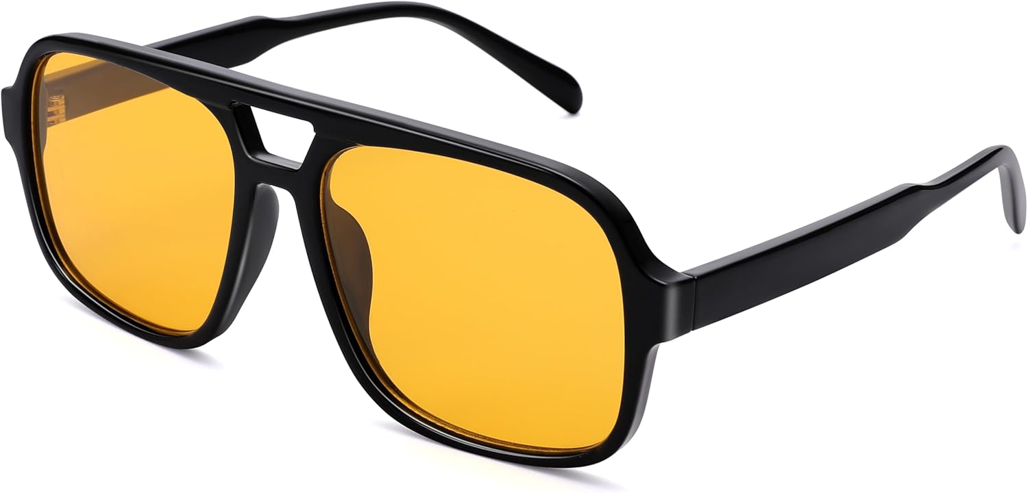 

Ретро-солнцезащитные очки-авиаторы для женщин и мужчин, модные квадратные солнцезащитные очки в стиле 70-х годов с защитой от УФ-излучения UV400 DYSAKER, A2- Black/Orange Brown