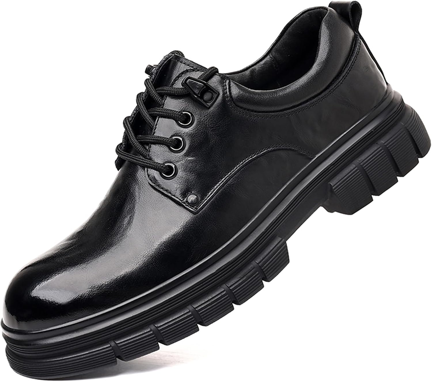 

Мужские кожаные оксфорды на платформе с шнуровкой, удобные, с классическим круглым носком, деловые и повседневные, с мягкой подошвой, противоскользящие Ptnoka, черный