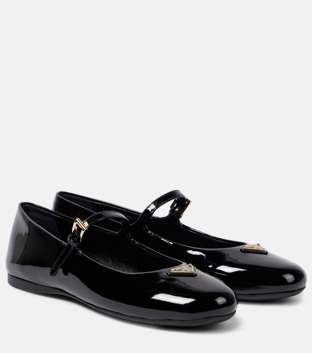 Лакированные балетки Mary Jane с логотипом Prada, черный