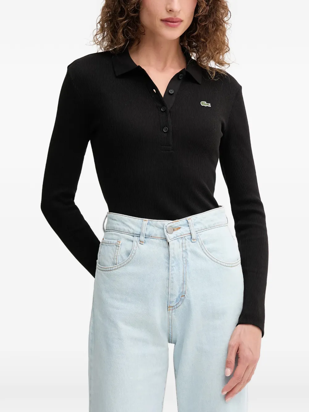 Поло с длинными рукавами Lacoste, черный
