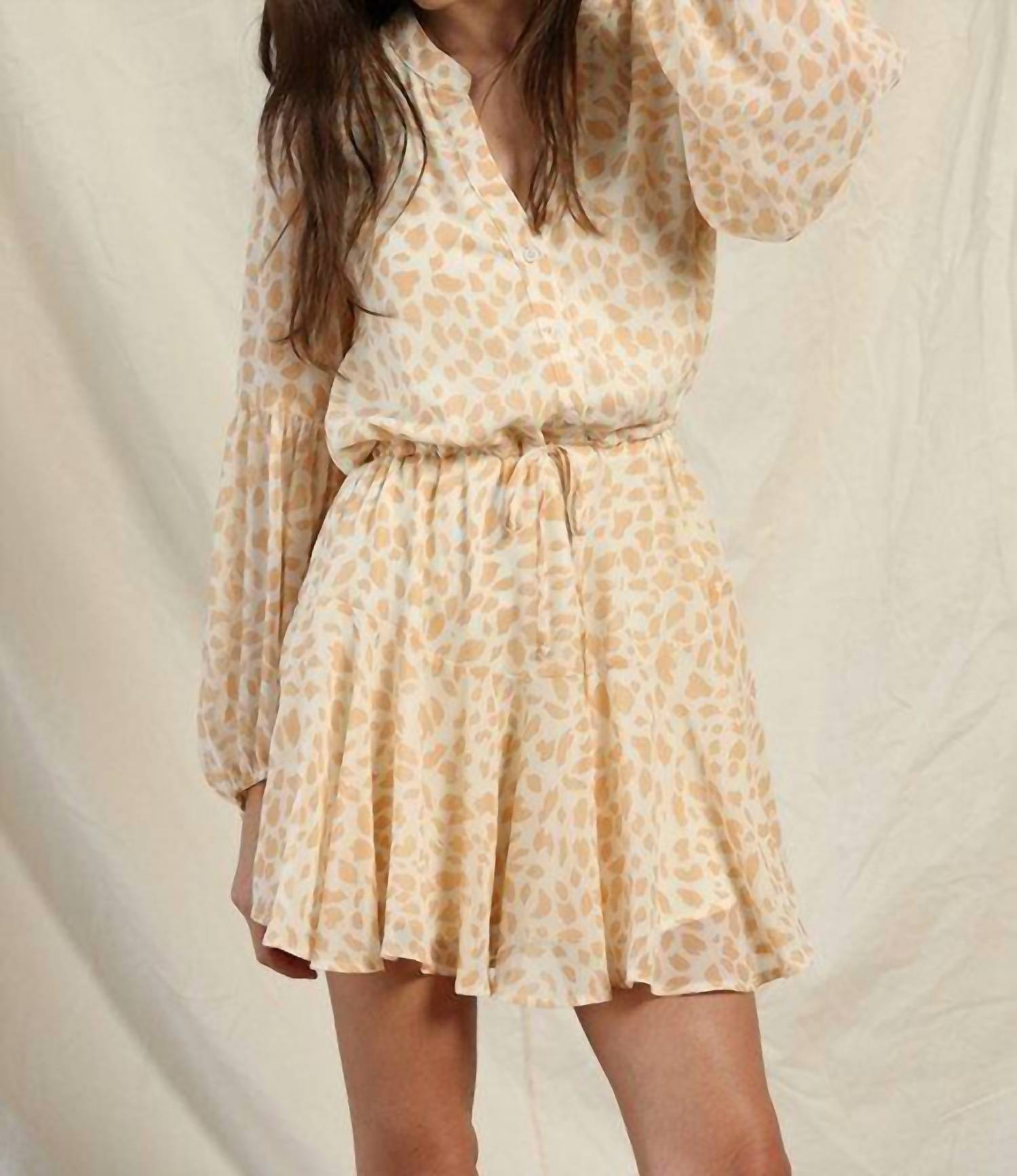 

By Together Платье с длинными пышными рукавами, цвет слоновая кость/коралловый