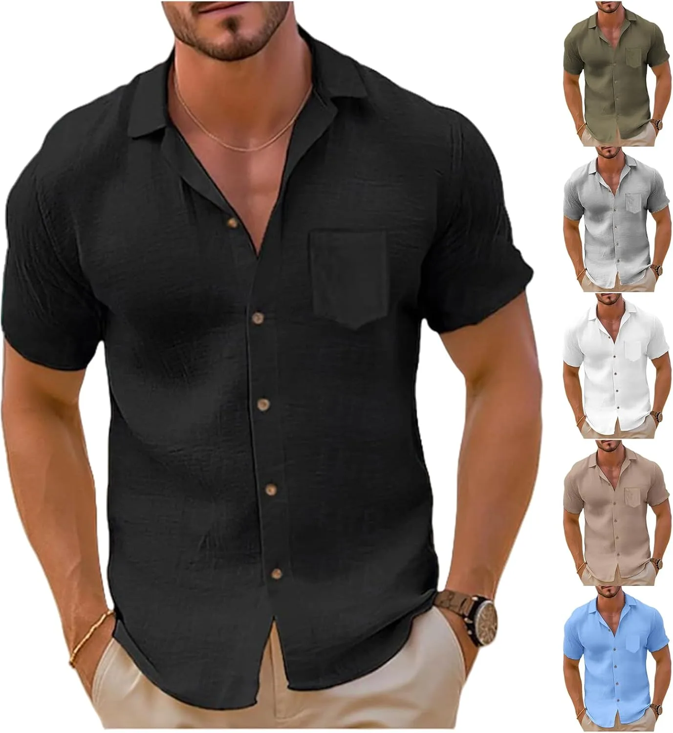 

Мужская льняная рубашка с коротким рукавом Thatrich