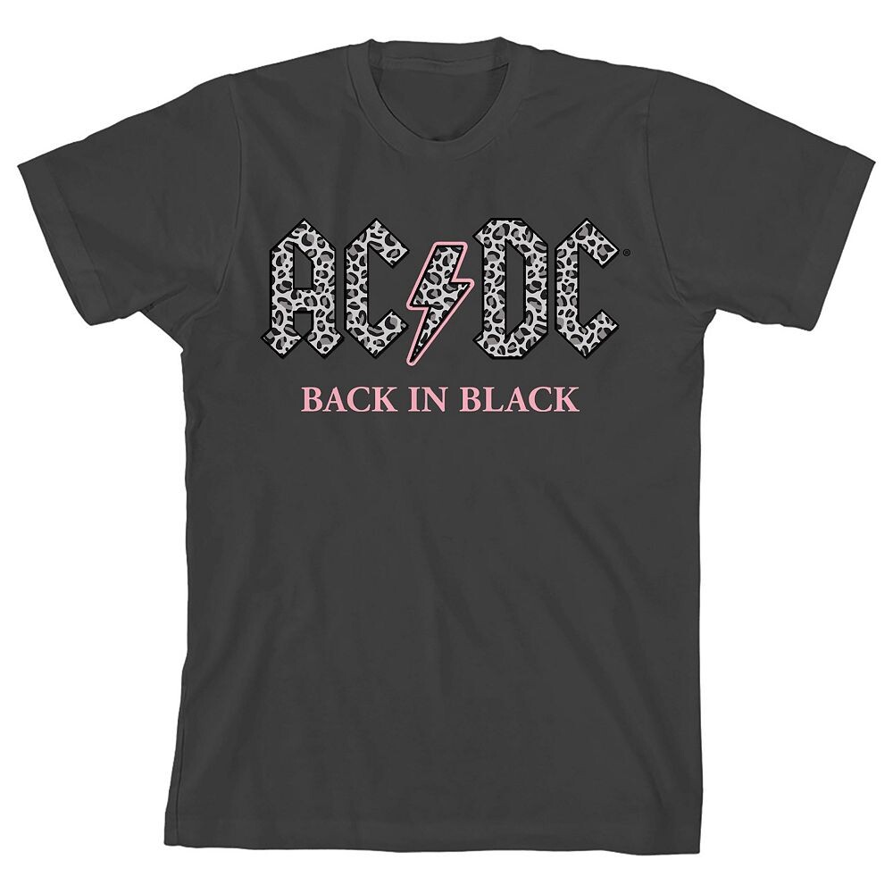 

Черная футболка с логотипом AC/DC Back in Black для девочек 7–16 лет с графическим рисунком и короткими рукавами Licensed Character, черный