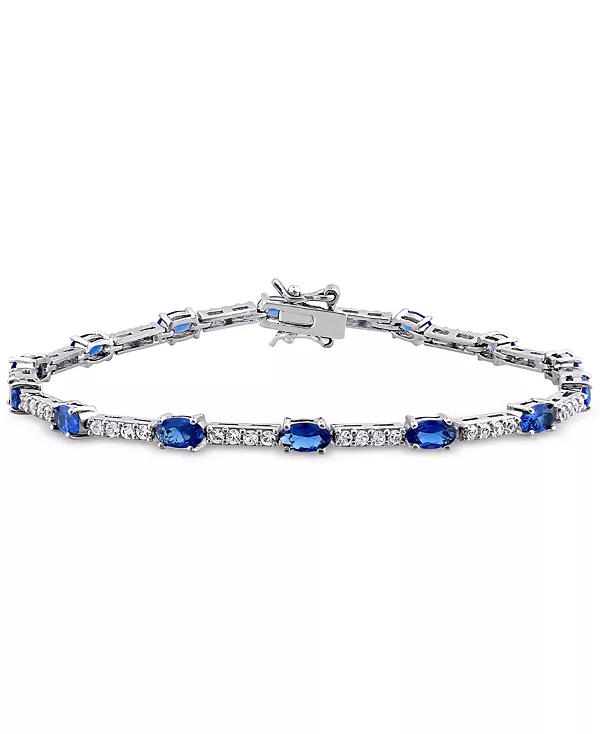 

Браслет из стерлингового серебра с выращенными в лаборатории синими сапфирами (5-5/8 карата) и белыми сапфирами (1-1/8 карата) Macy'S, sapphire