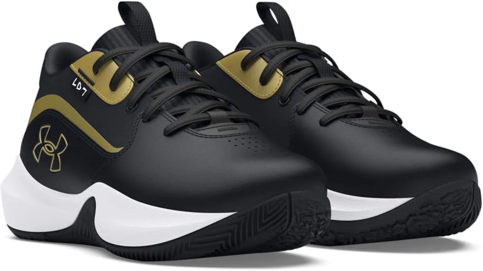 Детские баскетбольные кроссовки Under Armour Lockdown 7 для дошкольников, черный/металлик золотой — фото 3