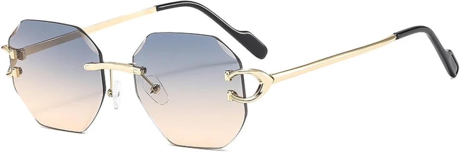 

Модные винтажные солнцезащитные очки в металлической оправе, многоугольные, для мужчин, женщин и унисекс, трендовые, для активного отдыха, вождения, с защитой от УФ-излучения UV400 TKKTLLT, Gold Blue Tea